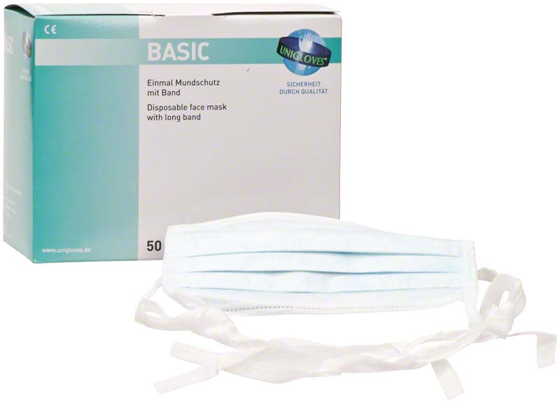 BASIC OP Mund Nasen Schutz, Gummibänder, Spenderbox 50 Stk, weiß