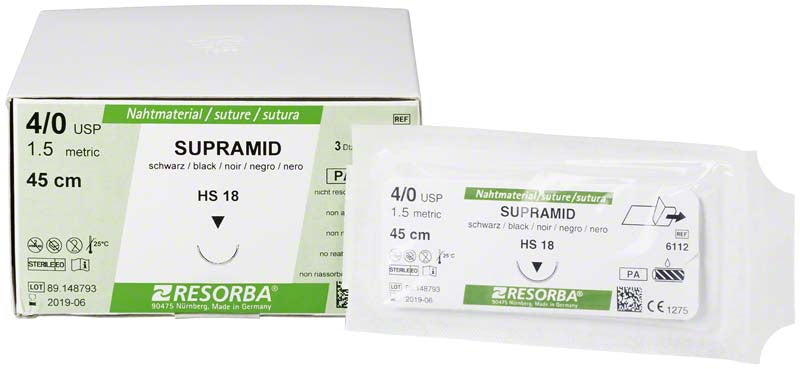 RESORBA Supramid, schwarz, 36 Stk, 45 cm, USP 4/0, HS18