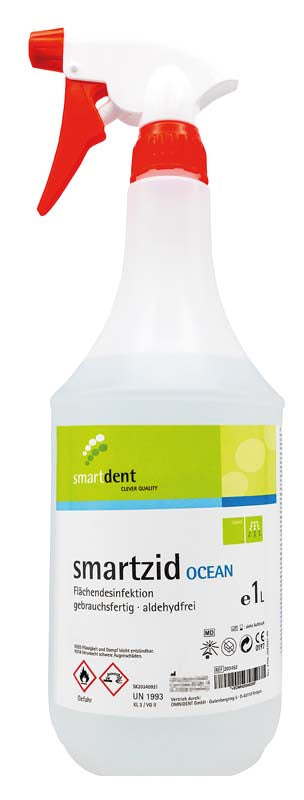 smartzid Flächendesinfektion, 1 Liter Sprühflasche, ocean