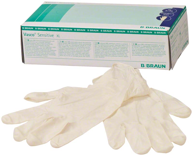 Vasco® Sensitive Latex Untersuchungshandschuhe, puderfrei, weiß, 100 Stk, XL