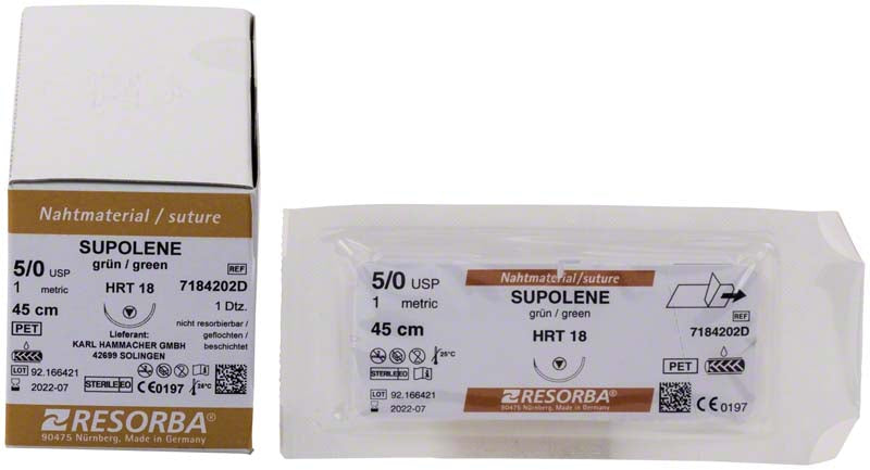 RESORBA® Supolene, grün, 12 Stk, 45 cm, USP 5/0, HRT18