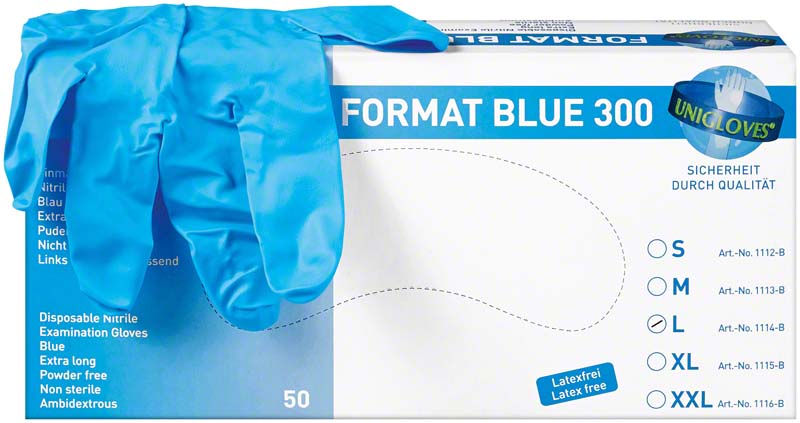 FORMAT BLUE 300 Nitril Untersuchungshanschuhe, extra lang, 100 Stk, blau, L