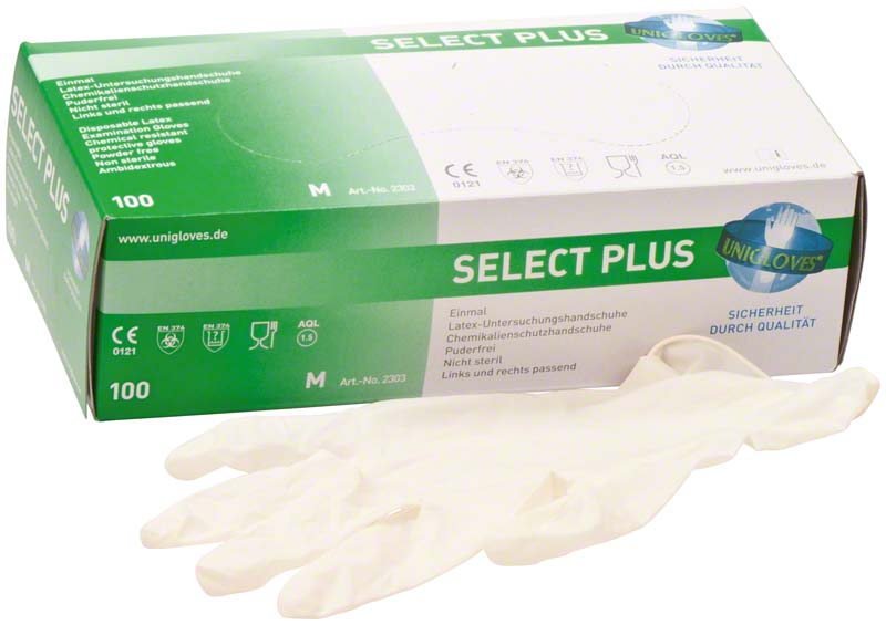 SELECT PLUS Latex Untersuchungshandschuhe, puderfrei, 100 Stk, weiß, M