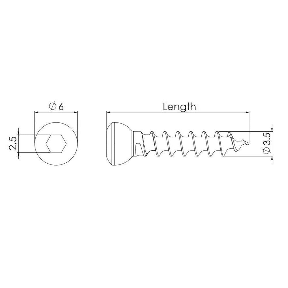 3,5 mm Spongiosaschraube mit Hex-Kopf, 50 mm lang (CAN3550)