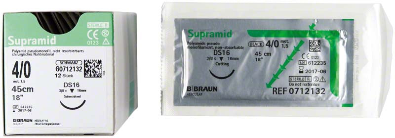 Supramid®, schwarz, 12 Stk, 45 cm, USP 4/0, DS 16