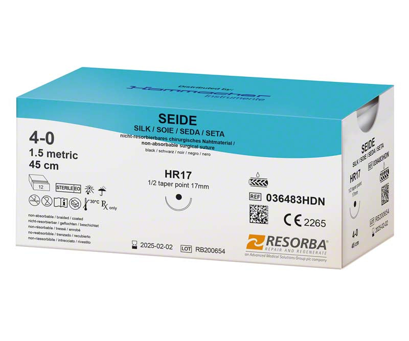 RESORBA Seide, schwarz, 12 Stk, 45 cm, USP 4/0, HR17