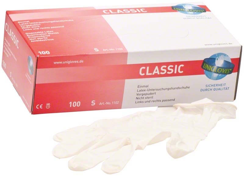CLASSIC Latex Untersuchungshandschuhe, gebpudert, 100 Stk, S, weiß