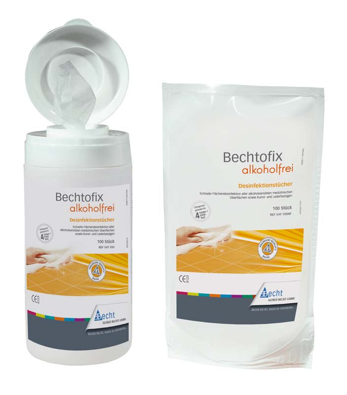 Bechtofix alkoholfrei Flächendesinfektionstücher Spenderdose inkl. 100 Stk 14x20 cm