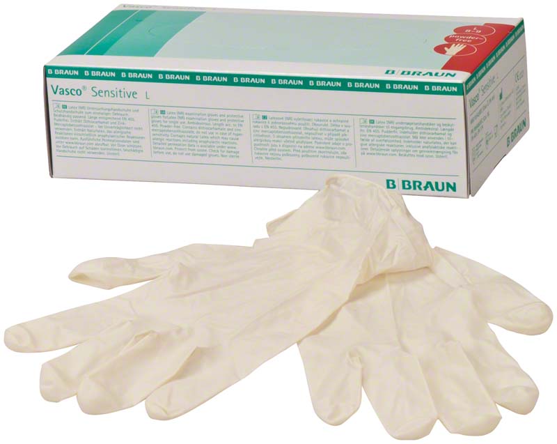 Vasco® Sensitive Latex Untersuchungshandschuhe, puderfrei, weiß, 100 Stk, L