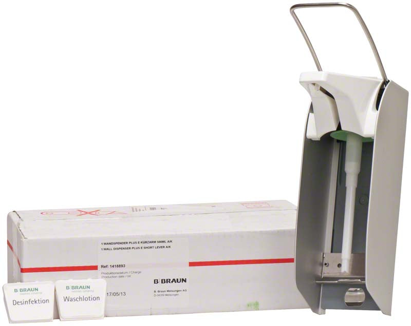 Wandspender E plus mit kurzem Armhebel, Edelstahl für 500 ml Flaschen
