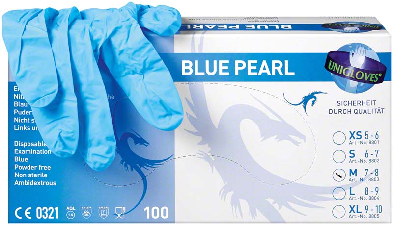 BLACK PEARL Nitril Untersuchungshandschuhe, puderfrei, puderfrei, puderfrei, 100 Stk, M, blau