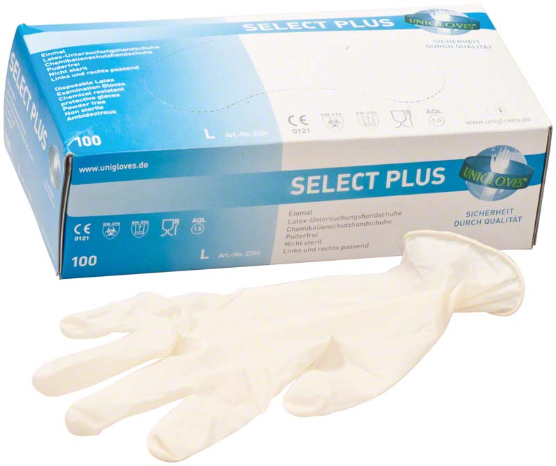 SELECT PLUS Latex Untersuchungshandschuhe, puderfrei, 100 Stk, weiß, L
