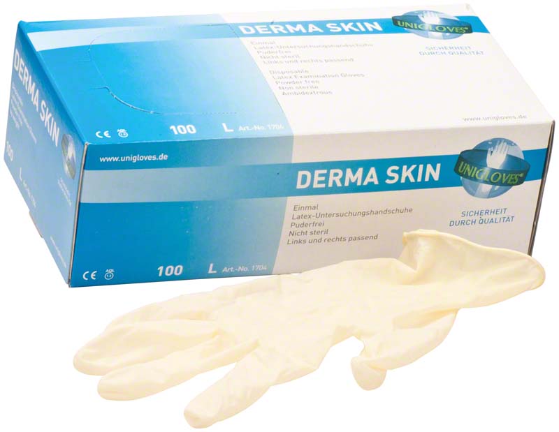 DERMA SKIN Latex Untersuchungshandschuhe, puderfrei, 100 Stk, weiß, L