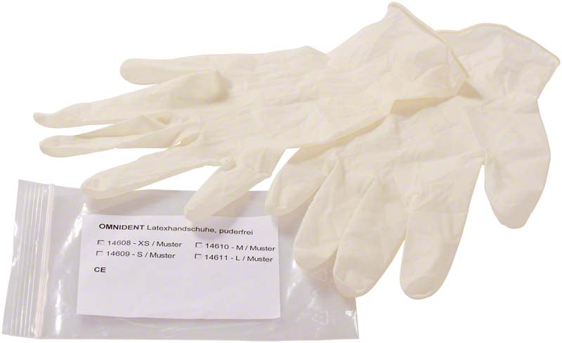 Omnident Musterpackung Latex-Untersuchungshandschuhe, puderfrei, 1 Paar XS