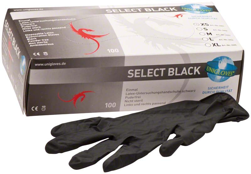 SELECT BLACK Latex Untersuchungshandschuhe, puderfrei, 100 Stk, schwarz, XS
