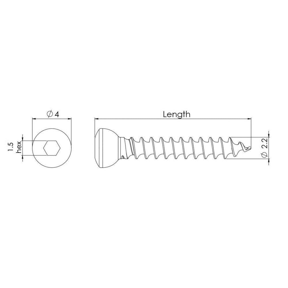 2,2mm Spongiosaschraube selbstschn., Hex-Kopf, 14mm lang (CAN2214)