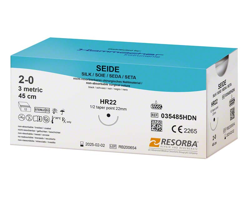 RESORBA Seide, schwarz, 12 Stk, 45 cm, USP 2/0, HR22