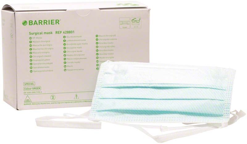 BARRIER® OP Maske Special, zum Binden extra lang, Nasenbügel,  70 Stk, grün