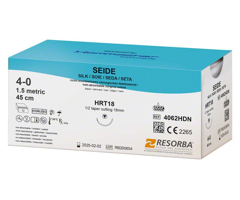 RESORBA Seide, schwarz, 12 Stk, 45 cm, USP 4/0, HRT18