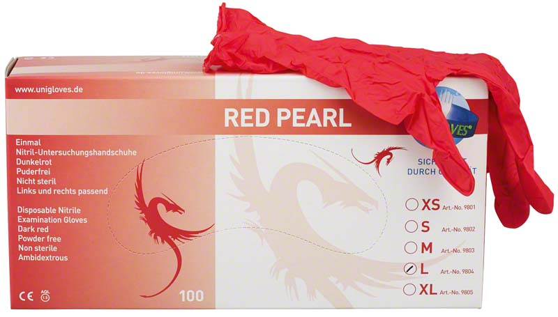 RED PEARL Nitril Untersuchungshandschuhe, 100 Stk, rot, L