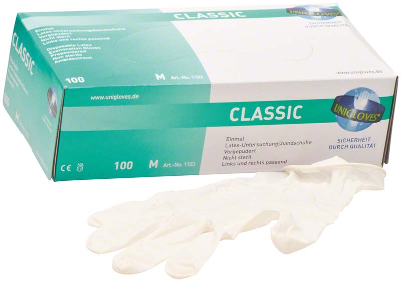 CLASSIC Latex Untersuchungshandschuhe, gebpudert, 100 Stk, M, weiß