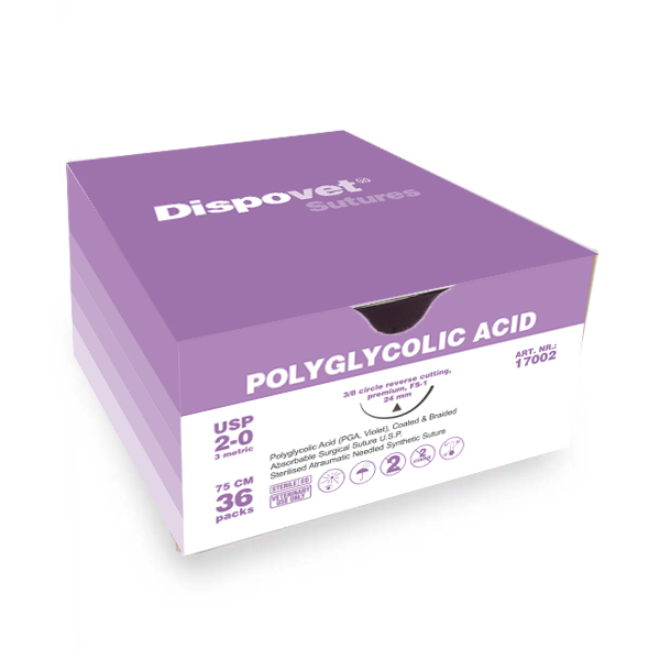 Nahtmaterial PGA (USP 2-0, 75 cm, FS-1 Nadel) 36 Stk | Dispovet®