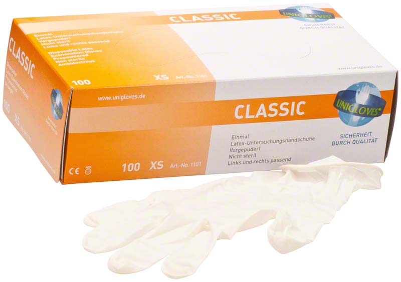 CLASSIC Latex Untersuchungshandschuhe, gebpudert, 100 Stk, XS, weiß