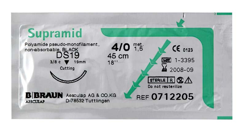 Supramid®, schwarz, 36 Stk, 75 cm, USP 4/0, DS 19