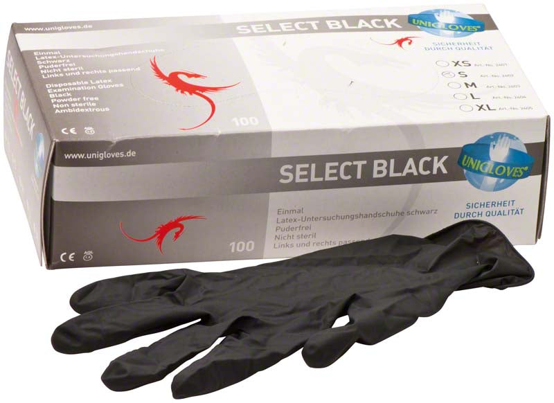 SELECT BLACK Latex Untersuchungshandschuhe, puderfrei, 100 Stk, schwarz, S