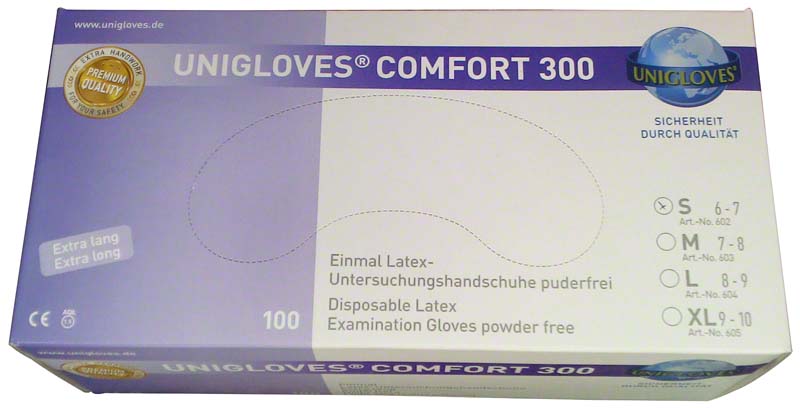 COMFORT 300 Latex Untersuchungshandschuhe, puderfrei, 100 Stk, weiß, S