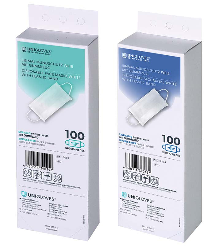 Einmal Mund Nasen Schutz, Gummizug,100 Stk, 2 lagig