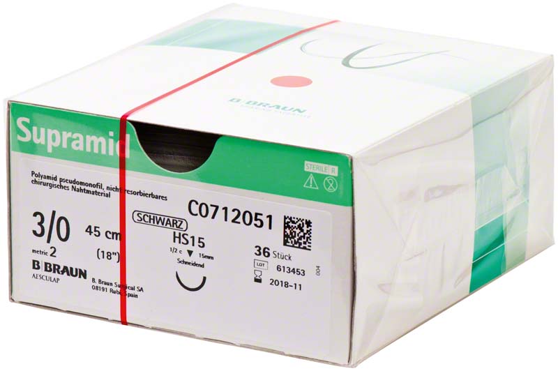Supramid®, schwarz, 36 Stk,  45 cm, USP 3/0, HS 15