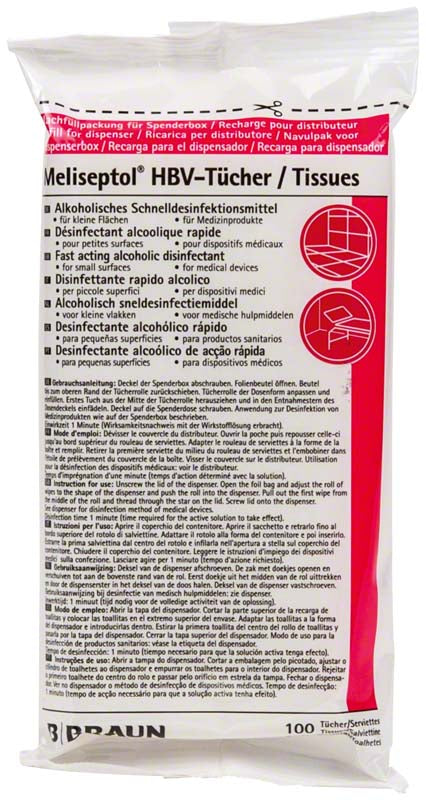 Meliseptol® HBV® Flächendesinfektionstücher, Refill Packung 100 Stk.