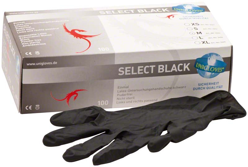 SELECT BLACK Latex Untersuchungshandschuhe, puderfrei, 100 Stk, schwarz, M