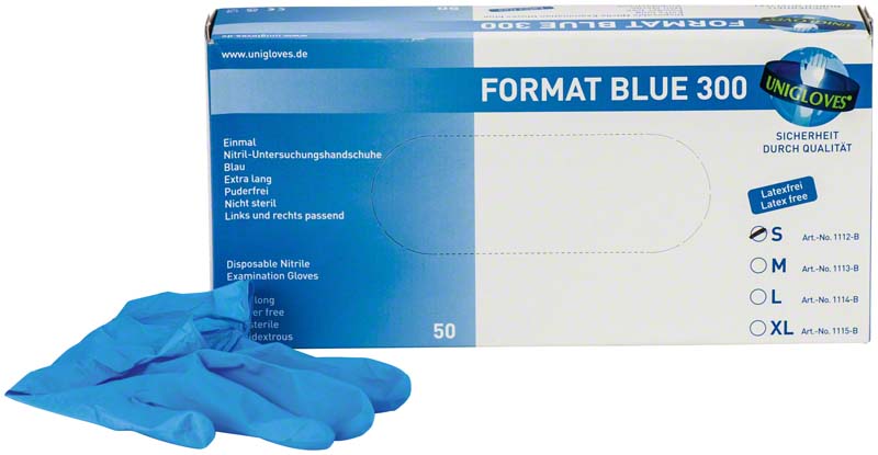 FORMAT BLUE 300 Nitril Untersuchungshanschuhe, extra lang, 100 Stk, blau, L