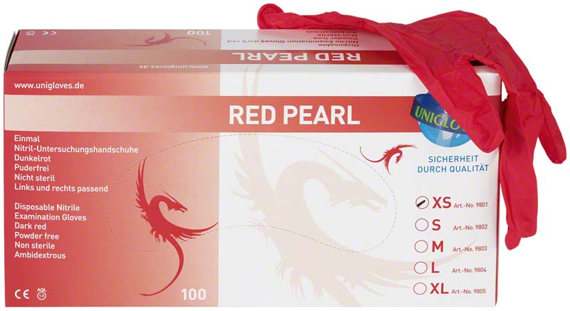 RED PEARL Nitril Untersuchungshandschuhe, 100 Stk, rot, XS