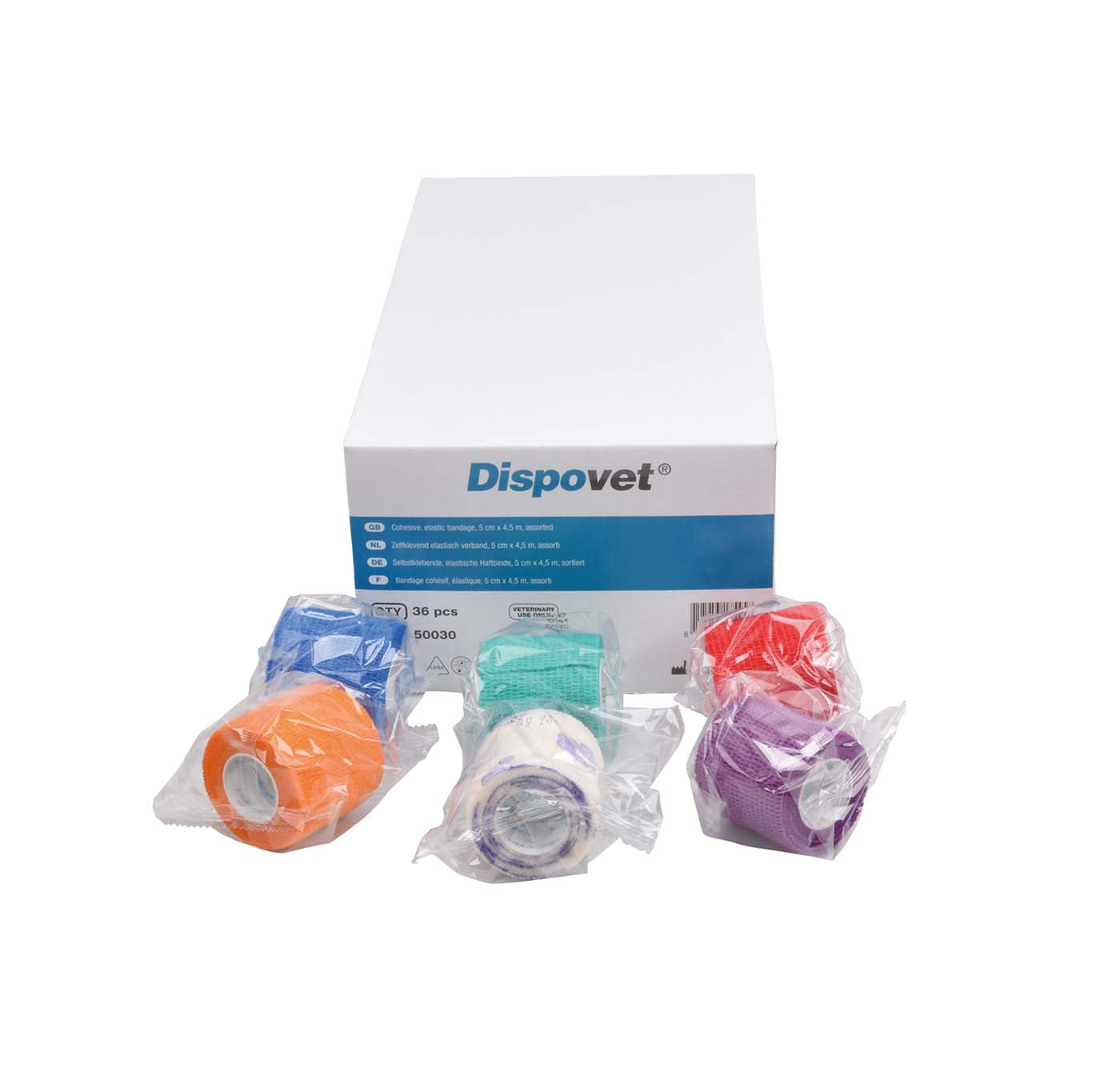 Dispovet elastische Kohesivbinden, 5 cm x 4,5 m, 36 Stk. farblich sortiert