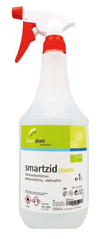 smartzid Flächendesinfektion, 1 Liter Sprühflasche, lemon