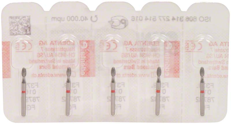 Omni Diamanten 379 für Turbine, 19 mm, rot fein, Eiform 3,5 mm, ISO 016