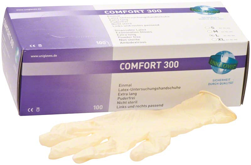 COMFORT 300 Latex Untersuchungshandschuhe, puderfrei, 100 Stk, weiß, S