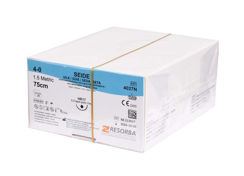 RESORBA Seide, schwarz, 24 Stk, 75 cm, USP 4/0, HR17