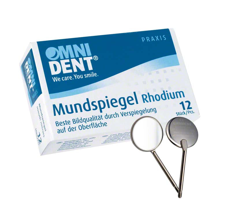 Mundspiegel, 12 Stk., ohne Griff, Rhodium Nr. 5, plan, 24 mm