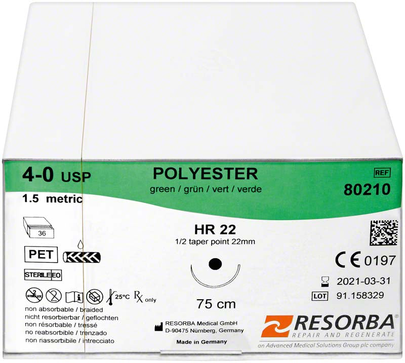 RESORBA® Polyester, grün, 12 Stk, 45 cm, USP 4/0, HRT18