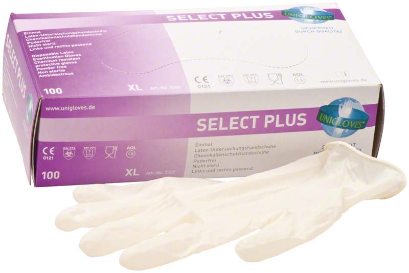 SELECT PLUS Latex Untersuchungshandschuhe, puderfrei, 100 Stk, weiß, XL
